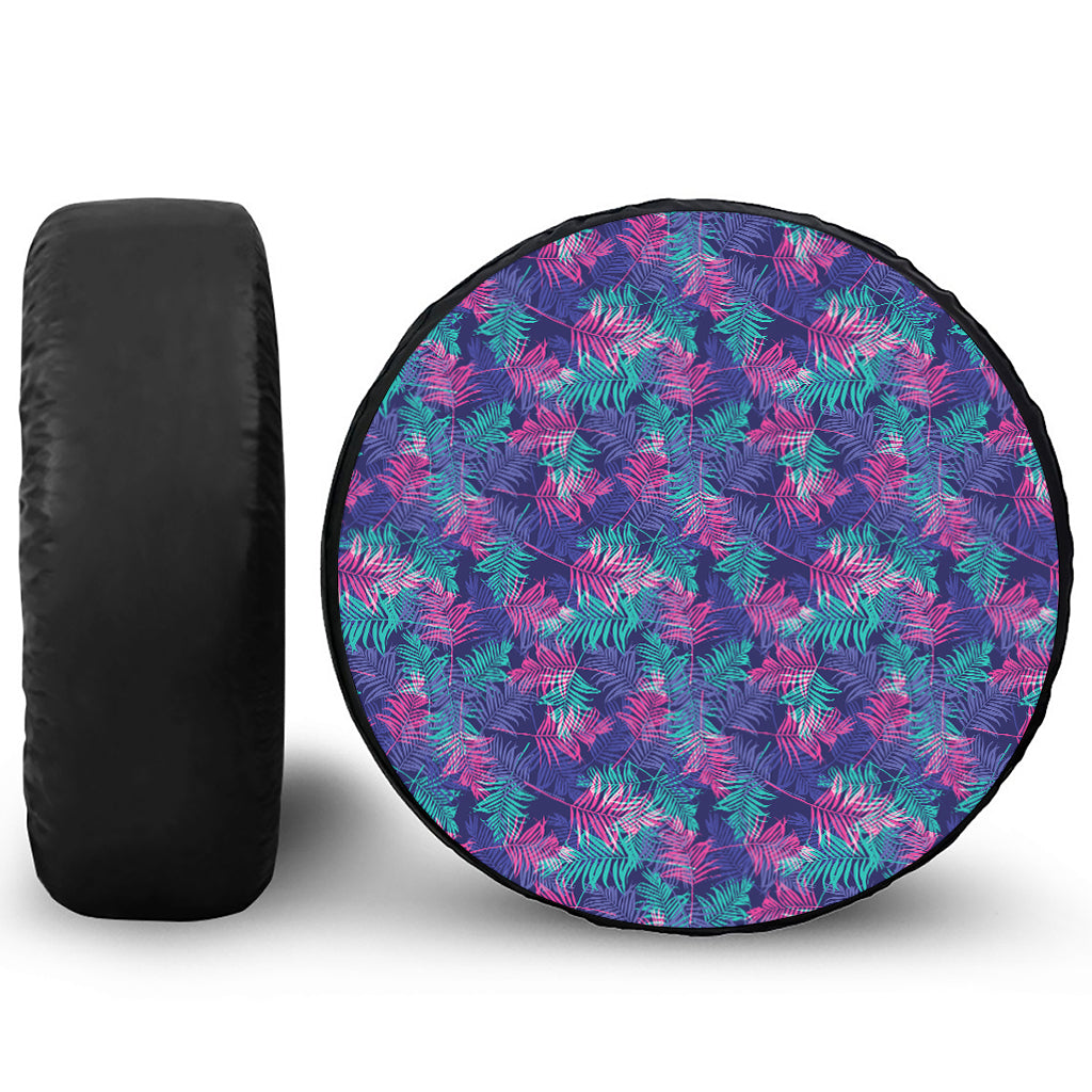 Pink And Blue Tropical Palm Leaf Print Leather Spare Tire Cover