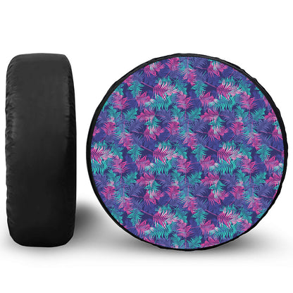 Pink And Blue Tropical Palm Leaf Print Leather Spare Tire Cover