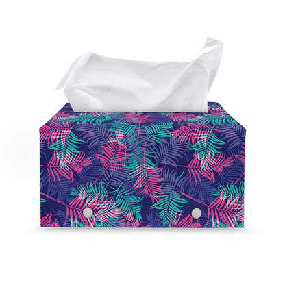 Pink And Blue Tropical Palm Leaf Print Leather Tissue Box Cover