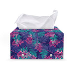 Pink And Blue Tropical Palm Leaf Print Leather Tissue Box Cover