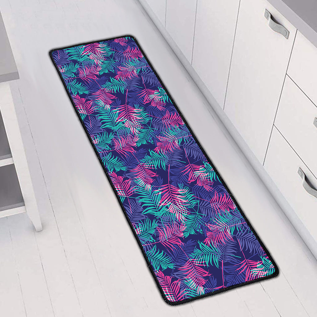 Pink And Blue Tropical Palm Leaf Print Long Kitchen Mat