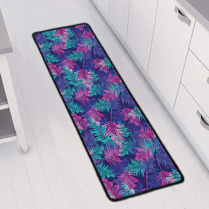 Pink And Blue Tropical Palm Leaf Print Long Kitchen Mat