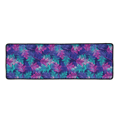 Pink And Blue Tropical Palm Leaf Print Long Kitchen Mat