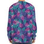 Pink And Blue Tropical Palm Leaf Print Long Sleeve Baseball Jersey