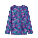 Pink And Blue Tropical Palm Leaf Print Long Sleeve Short Coat