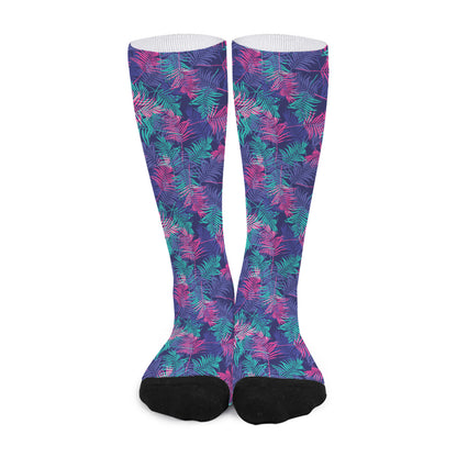 Pink And Blue Tropical Palm Leaf Print Long Socks