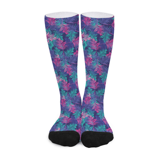 Pink And Blue Tropical Palm Leaf Print Long Socks