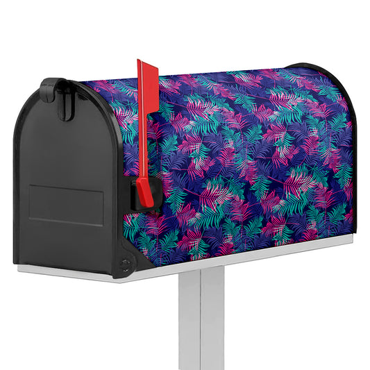 Pink And Blue Tropical Palm Leaf Print Mailbox Cover