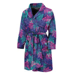 Pink And Blue Tropical Palm Leaf Print Men's Bathrobe
