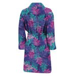 Pink And Blue Tropical Palm Leaf Print Men's Bathrobe