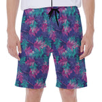 Pink And Blue Tropical Palm Leaf Print Men's Beach Shorts