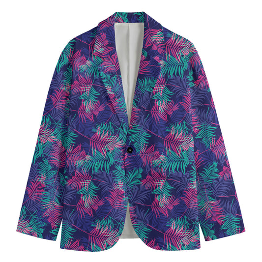 Pink And Blue Tropical Palm Leaf Print Men's Blazer