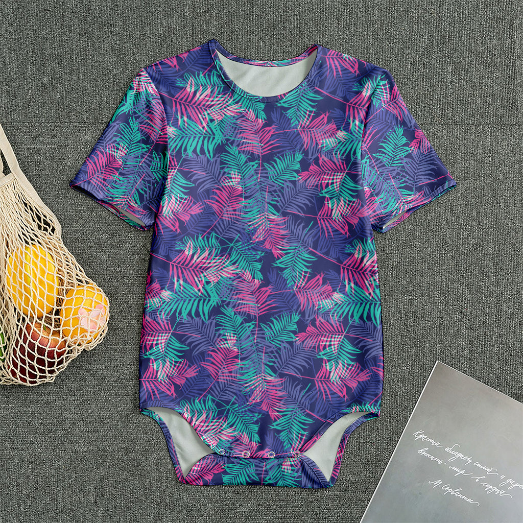 Pink And Blue Tropical Palm Leaf Print Men's Bodysuit