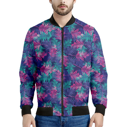 Pink And Blue Tropical Palm Leaf Print Men's Bomber Jacket