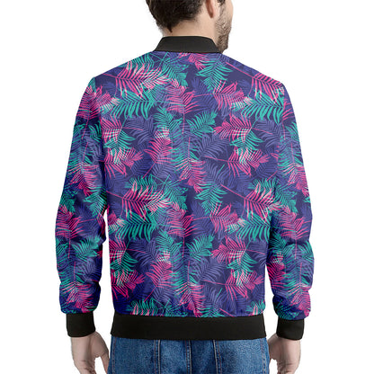 Pink And Blue Tropical Palm Leaf Print Men's Bomber Jacket