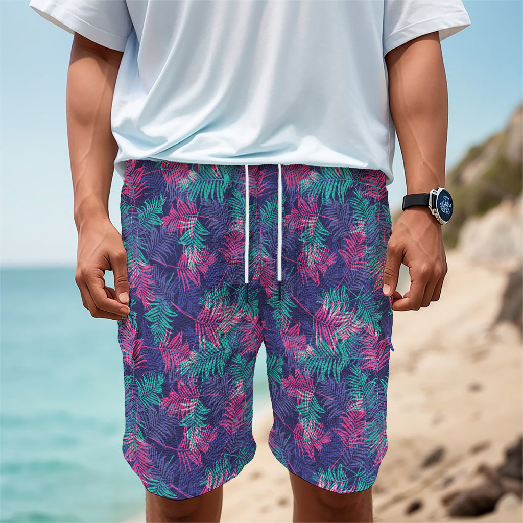 Pink And Blue Tropical Palm Leaf Print Men's Cargo Shorts