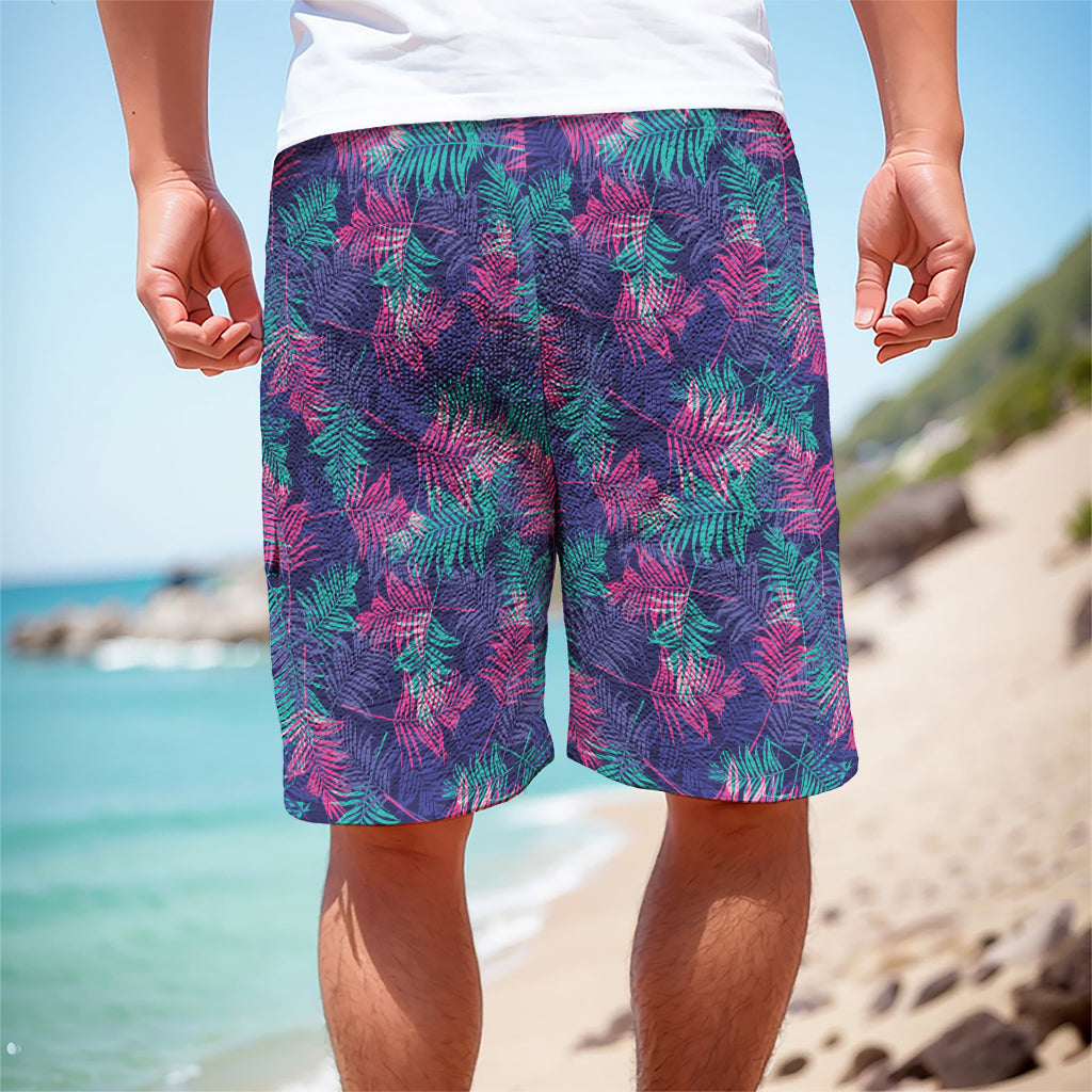 Pink And Blue Tropical Palm Leaf Print Men's Cargo Shorts