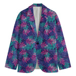 Pink And Blue Tropical Palm Leaf Print Men's Cotton Blazer