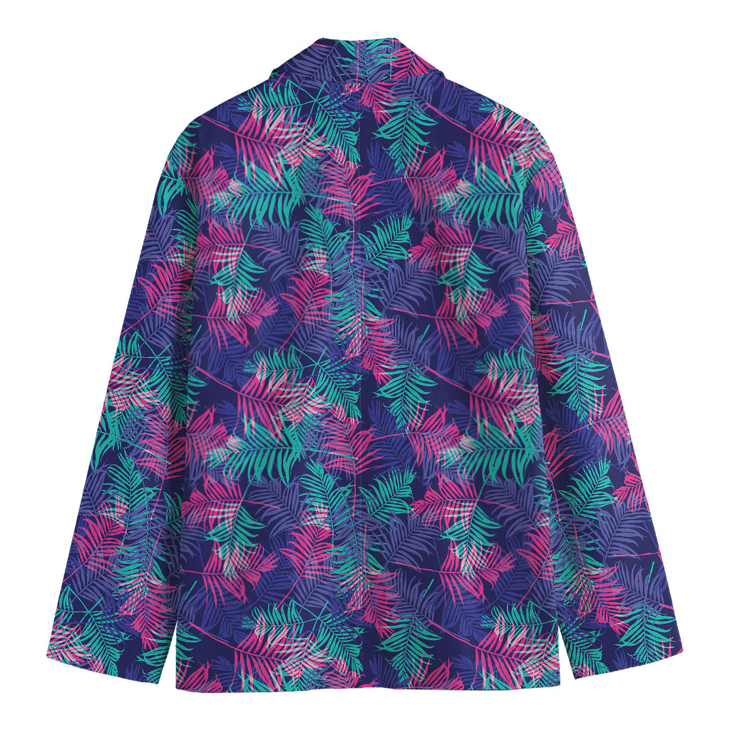 Pink And Blue Tropical Palm Leaf Print Men's Cotton Blazer