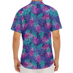 Pink And Blue Tropical Palm Leaf Print Men's Deep V-Neck Shirt