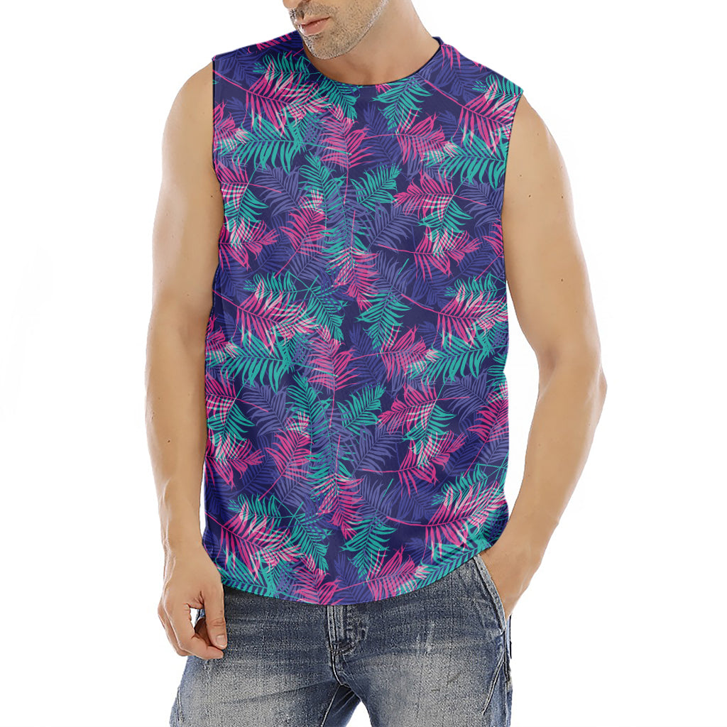 Pink And Blue Tropical Palm Leaf Print Men's Fitness Tank Top