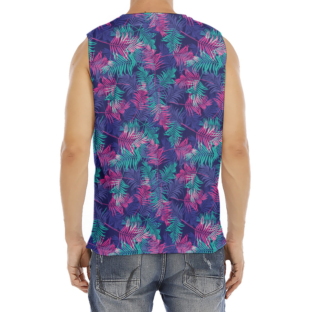 Pink And Blue Tropical Palm Leaf Print Men's Fitness Tank Top