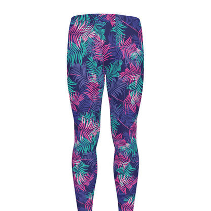 Pink And Blue Tropical Palm Leaf Print Men's leggings