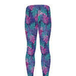 Pink And Blue Tropical Palm Leaf Print Men's leggings