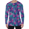 Pink And Blue Tropical Palm Leaf Print Men's Long Sleeve T-Shirt