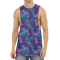 Pink And Blue Tropical Palm Leaf Print Men's Muscle Tank Top