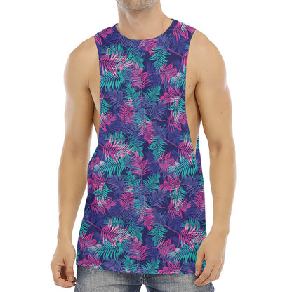 Pink And Blue Tropical Palm Leaf Print Men's Muscle Tank Top