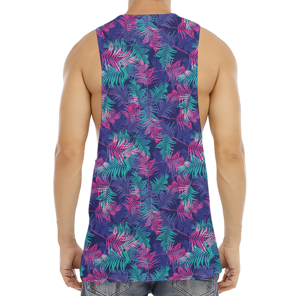Pink And Blue Tropical Palm Leaf Print Men's Muscle Tank Top