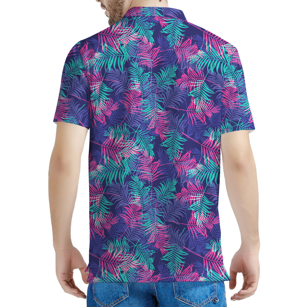 Pink And Blue Tropical Palm Leaf Print Men's Polo Shirt