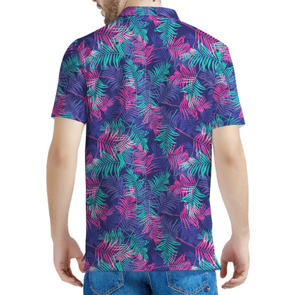 Pink And Blue Tropical Palm Leaf Print Men's Polo Shirt
