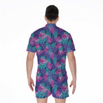 Pink And Blue Tropical Palm Leaf Print Men's Rompers