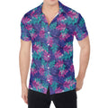 Pink And Blue Tropical Palm Leaf Print Men's Shirt