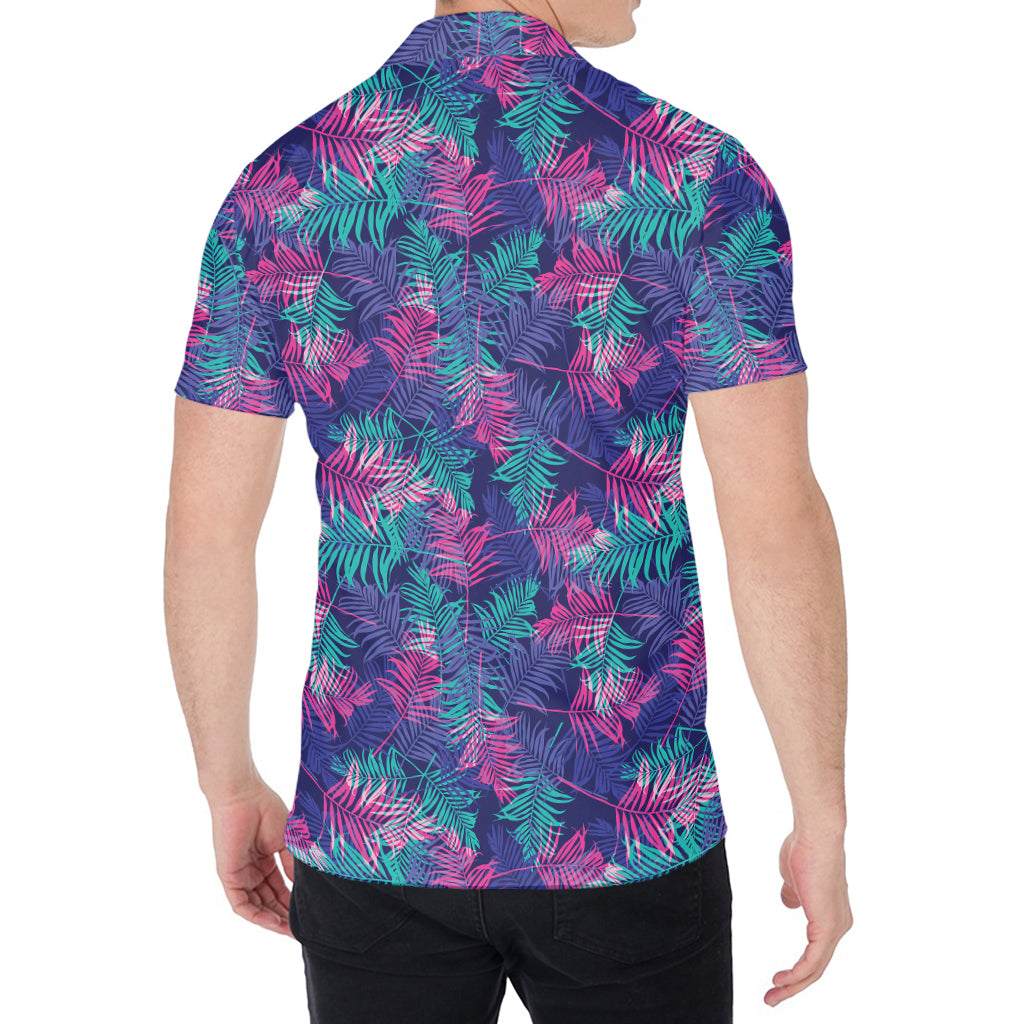 Pink And Blue Tropical Palm Leaf Print Men's Shirt