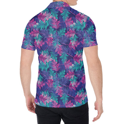 Pink And Blue Tropical Palm Leaf Print Men's Shirt