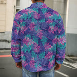 Pink And Blue Tropical Palm Leaf Print Men's Shirt Jacket