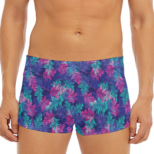 Pink And Blue Tropical Palm Leaf Print Men's Short Boxer Briefs