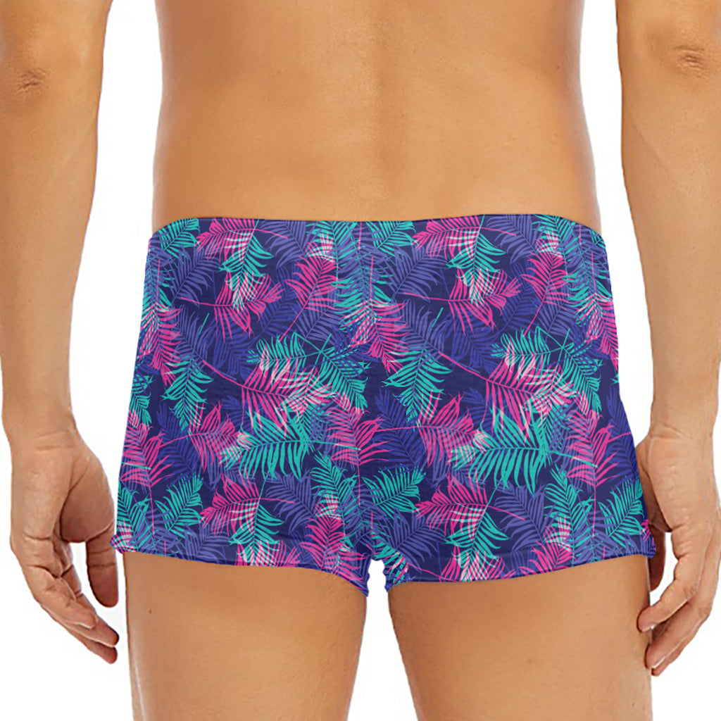 Pink And Blue Tropical Palm Leaf Print Men's Short Boxer Briefs