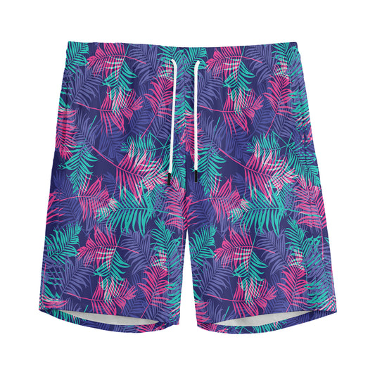 Pink And Blue Tropical Palm Leaf Print Men's Sports Shorts