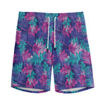 Pink And Blue Tropical Palm Leaf Print Men's Sports Shorts