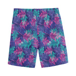 Pink And Blue Tropical Palm Leaf Print Men's Sports Shorts