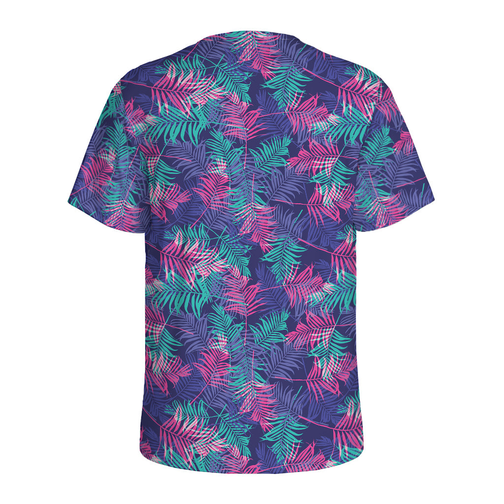 Pink And Blue Tropical Palm Leaf Print Men's Sports T-Shirt