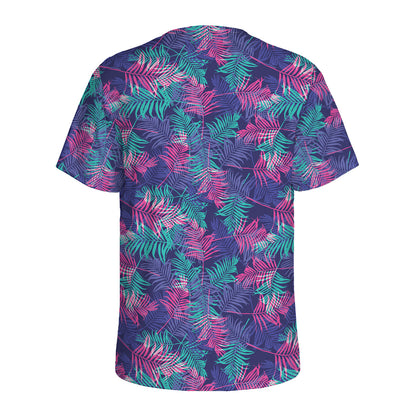 Pink And Blue Tropical Palm Leaf Print Men's Sports T-Shirt