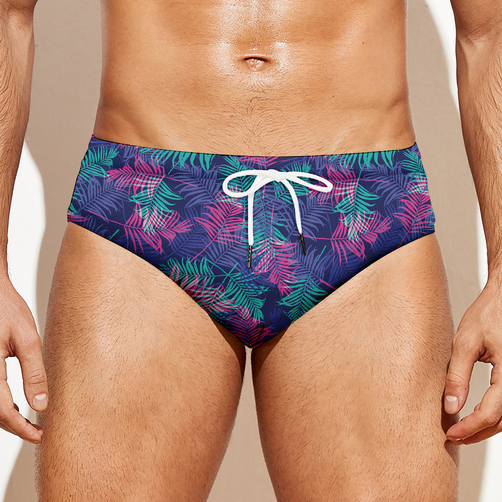 Pink And Blue Tropical Palm Leaf Print Men's Swim Briefs