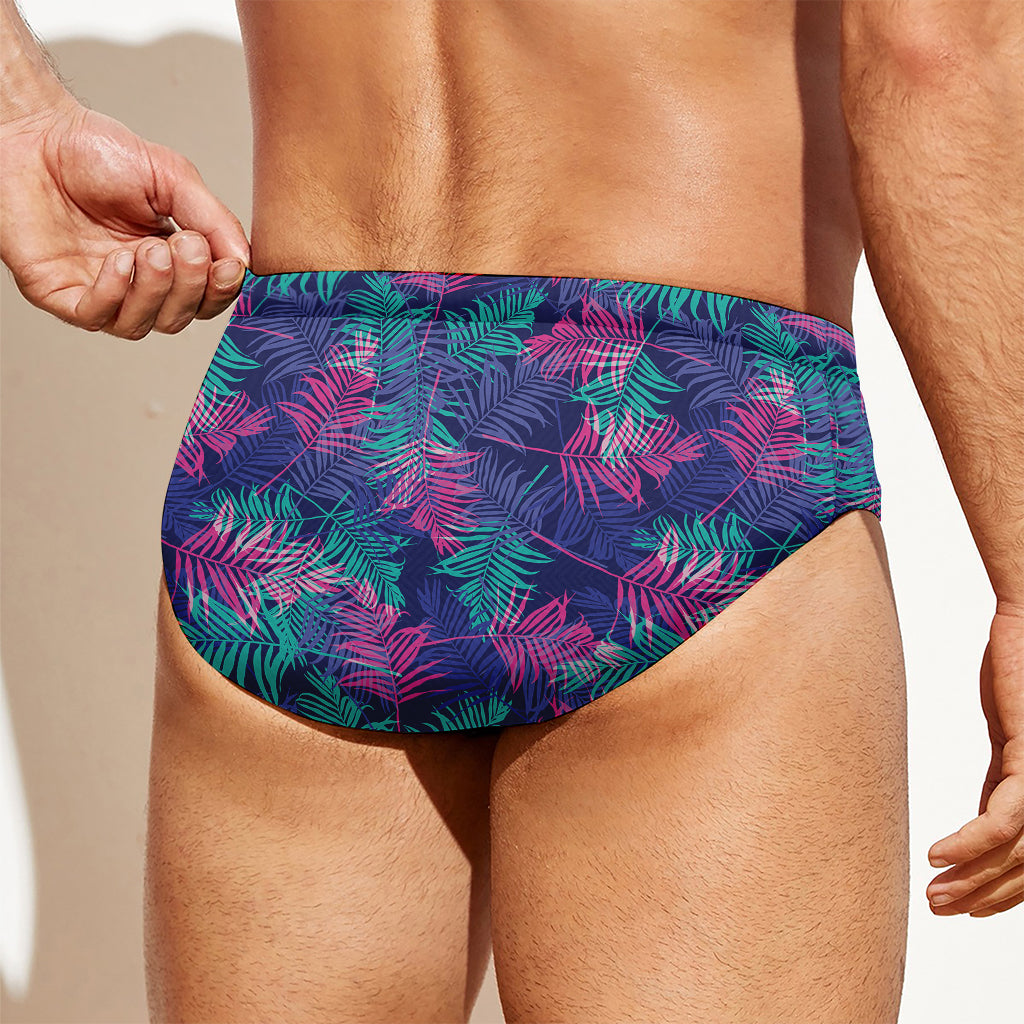 Pink And Blue Tropical Palm Leaf Print Men's Swim Briefs