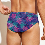 Pink And Blue Tropical Palm Leaf Print Men's Swim Briefs