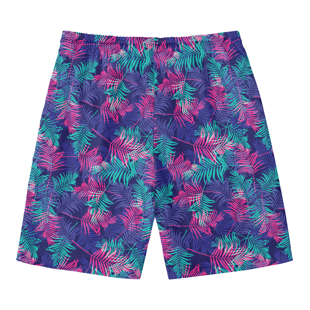 Pink And Blue Tropical Palm Leaf Print Men's Swim Trunks